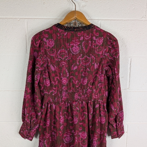 Sam Edelman Dress Womens L Purple Pink Floral Ramsey Midi Button Front Boho - Picture 6 of 7